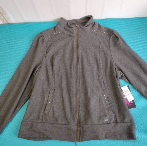 Gloria Vanderbilt Women's Studded Sweatshirt Jacket Full Zip Gray 2X - Picture 4 of 13